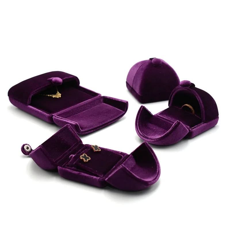 purple Double Opening Real Velvet Paired Ring Earring Necklace Bracelet Box, Jewelry Packaging Gift box. Portable storage box