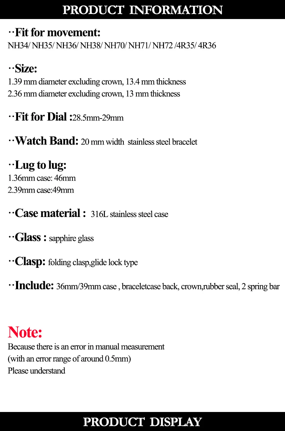Für Oyster-Armband DATEJUST 36/39MM Uhrengehäuse Passend für NH34 NH35 NH36 Uhrwerk Saphirglas-Kantenverzierung 200m Wasserdichtes Uhrenteil – Detail 1