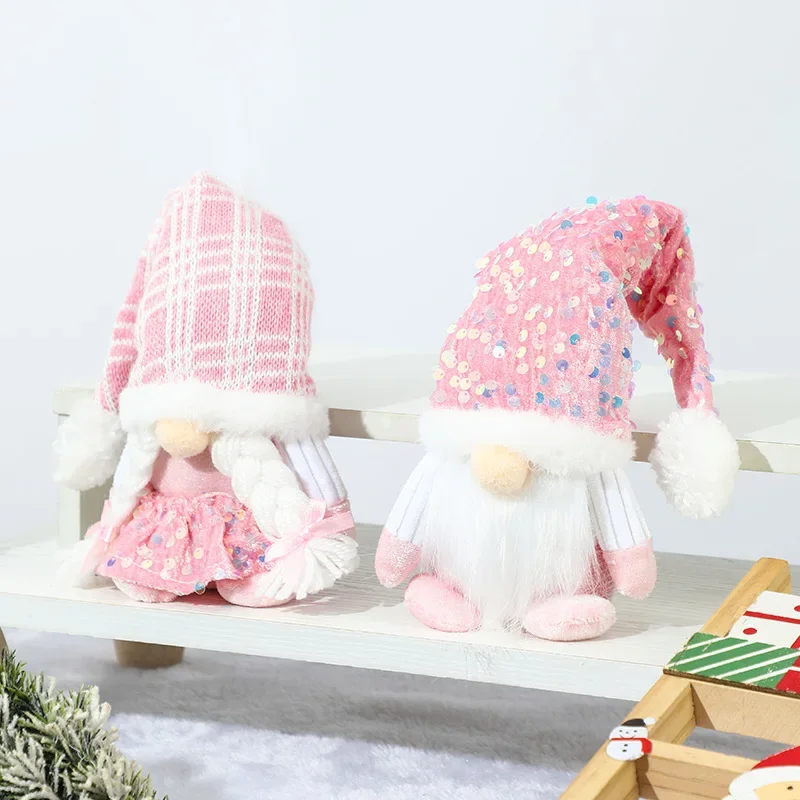 Christmas Gnome Plush Decorations,Elf Dwarf Gnomes Doll Pink Sequin Hat Design For Home Christmas Table Decorations view 4