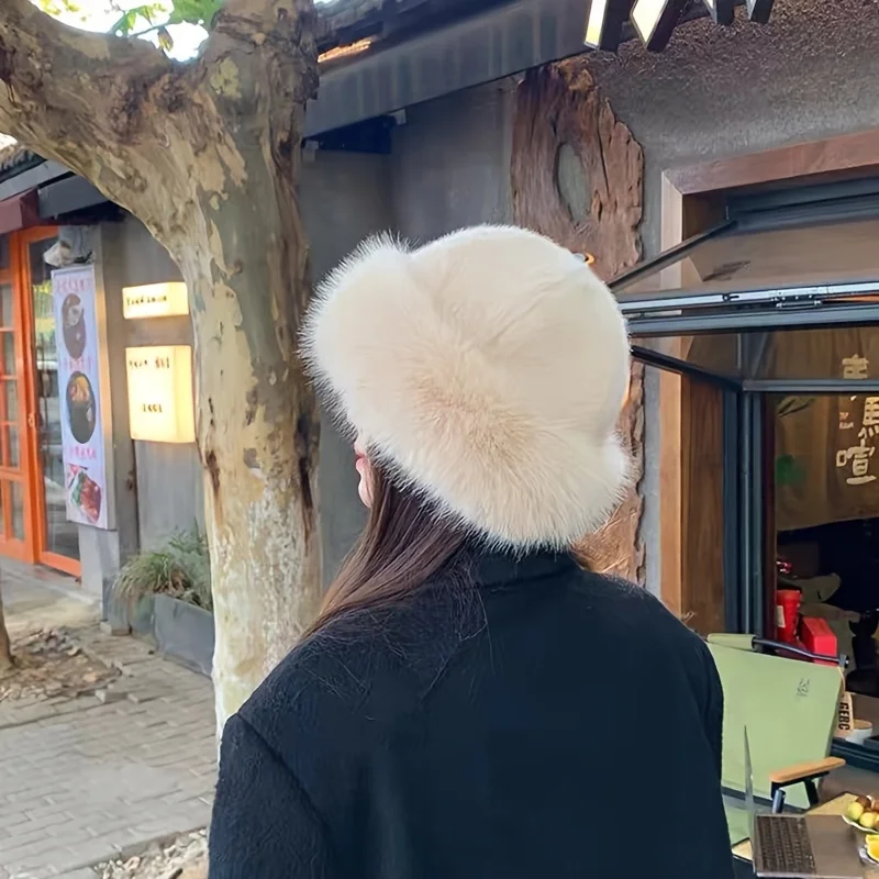 Women's Plush Imitation Fur Winter Hat - Windproof, Cold proof, Breathable Fisherman's Bucket Hat, Elastic Fit, Autumn/Winter