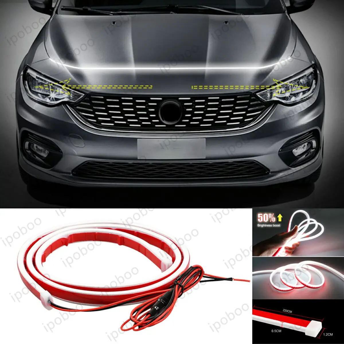 

86" LED Hood Light Strip For Fiat Tipo Egea 2015-2022 Flexible Dynamic Scan Start Up Hoodbeam Kit Engine Cover Decoration Light