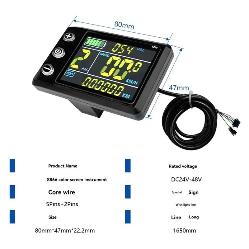 A69P-Three Mode Ebike Sine Wave Controller 40A 36V/48V/52V With S866 LCD Color Display SM Connector 2000W Motor
