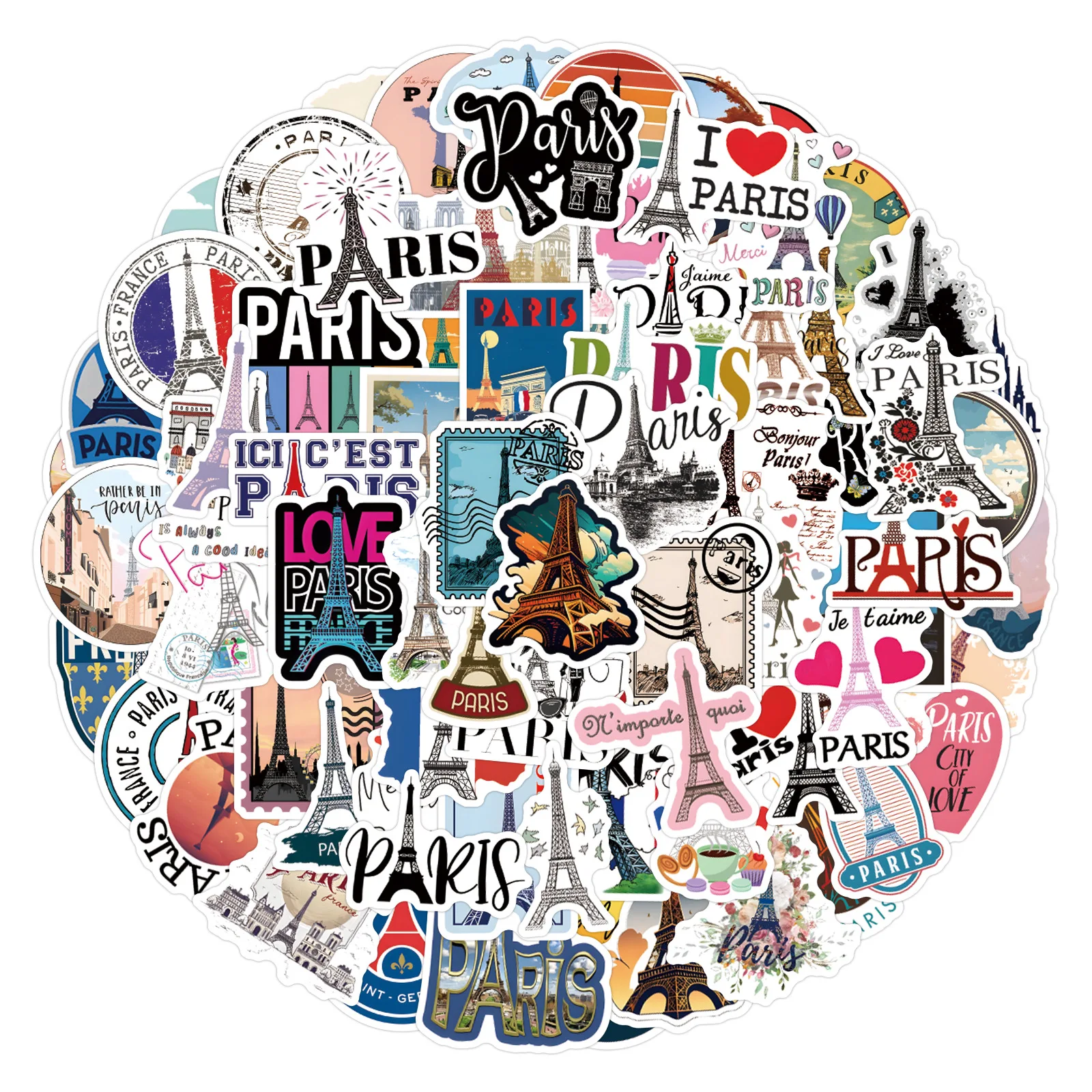 

50/110PCS Cartoon France Paris Eiffel Tower Sticker Graffiti Decoration Water Cup Luggage Computer Waterproof Decal Toys Gifts
