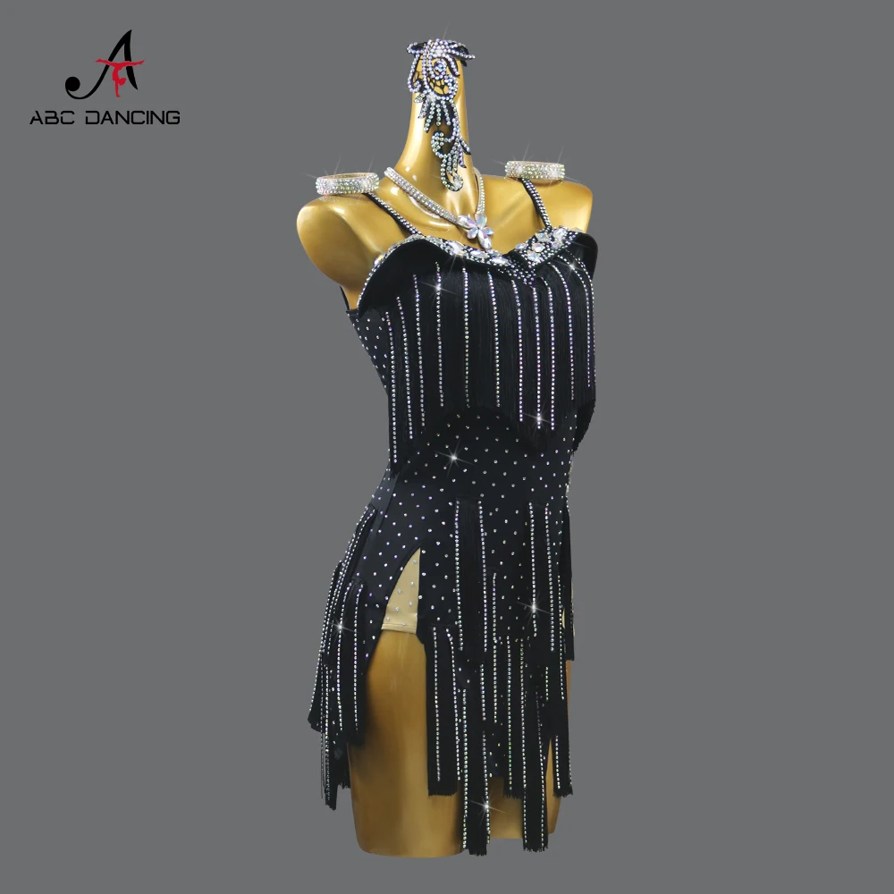 ชุดเต้นลาตินสีดำ ชุดปาร์ตี้ ชุดเซ็กซี่ ชุดกีฬาสำหรับเด็กผู้หญิง ชุดเต้นบนเวทีสำหรับผู้หญิง กระโปรง ชุดออกงาน ชุดฝึกซ้อมสั้น ชุดแต่งกายมีชายครุย