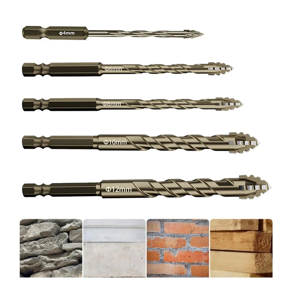 5pcs Eccentric Drill Bit 4 Edge Masonry Drill Bits Set Four-Flute Sawtooth Eccentric Drill Bit For Concrete Glass Brick Punching