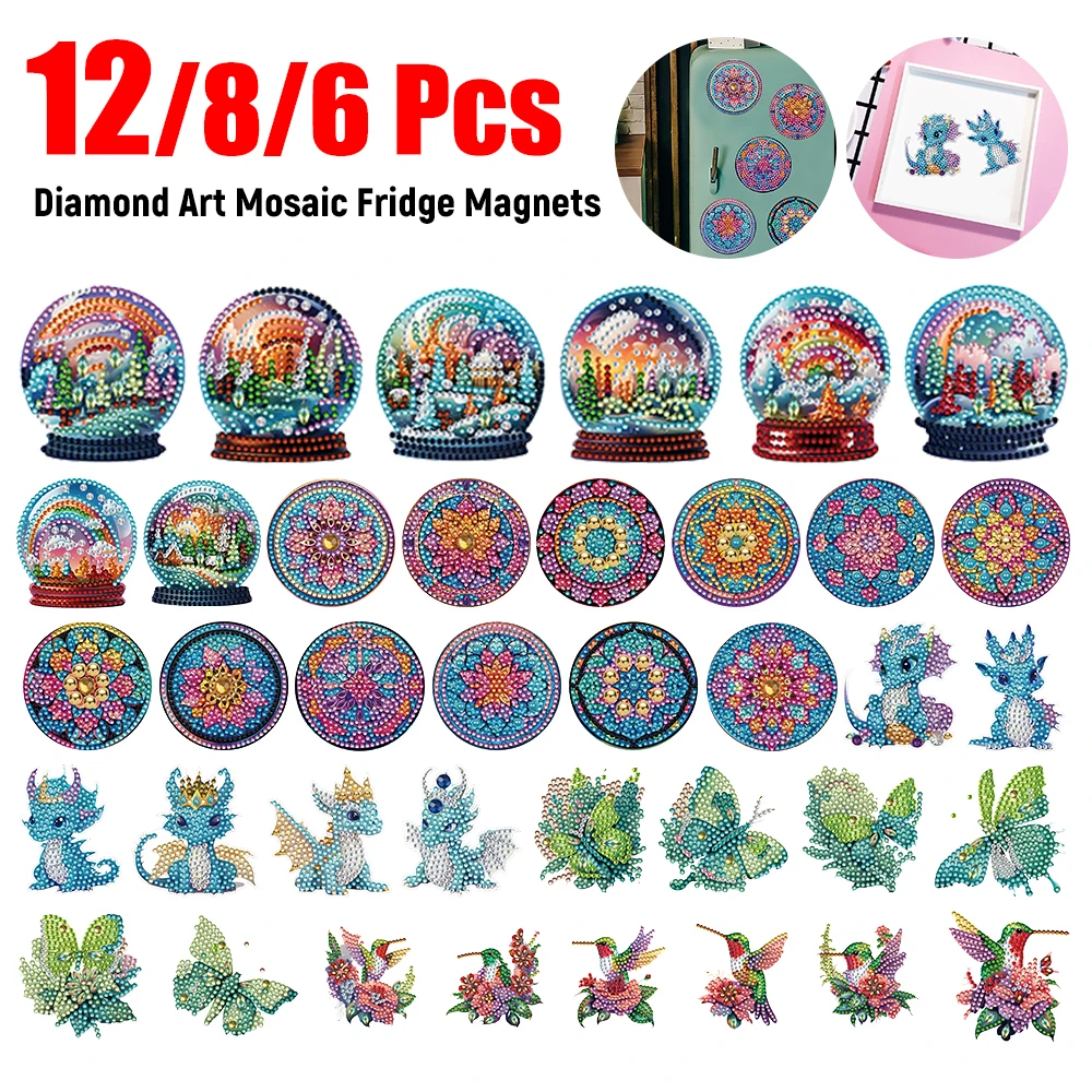6/8/12 pcs Diamant Kunst Mosaik Kühlschrank Magnete für Kinder kleine Gel Magnet Aufkleber Regenbogen Kristall kugel Magnete Kühlschrank