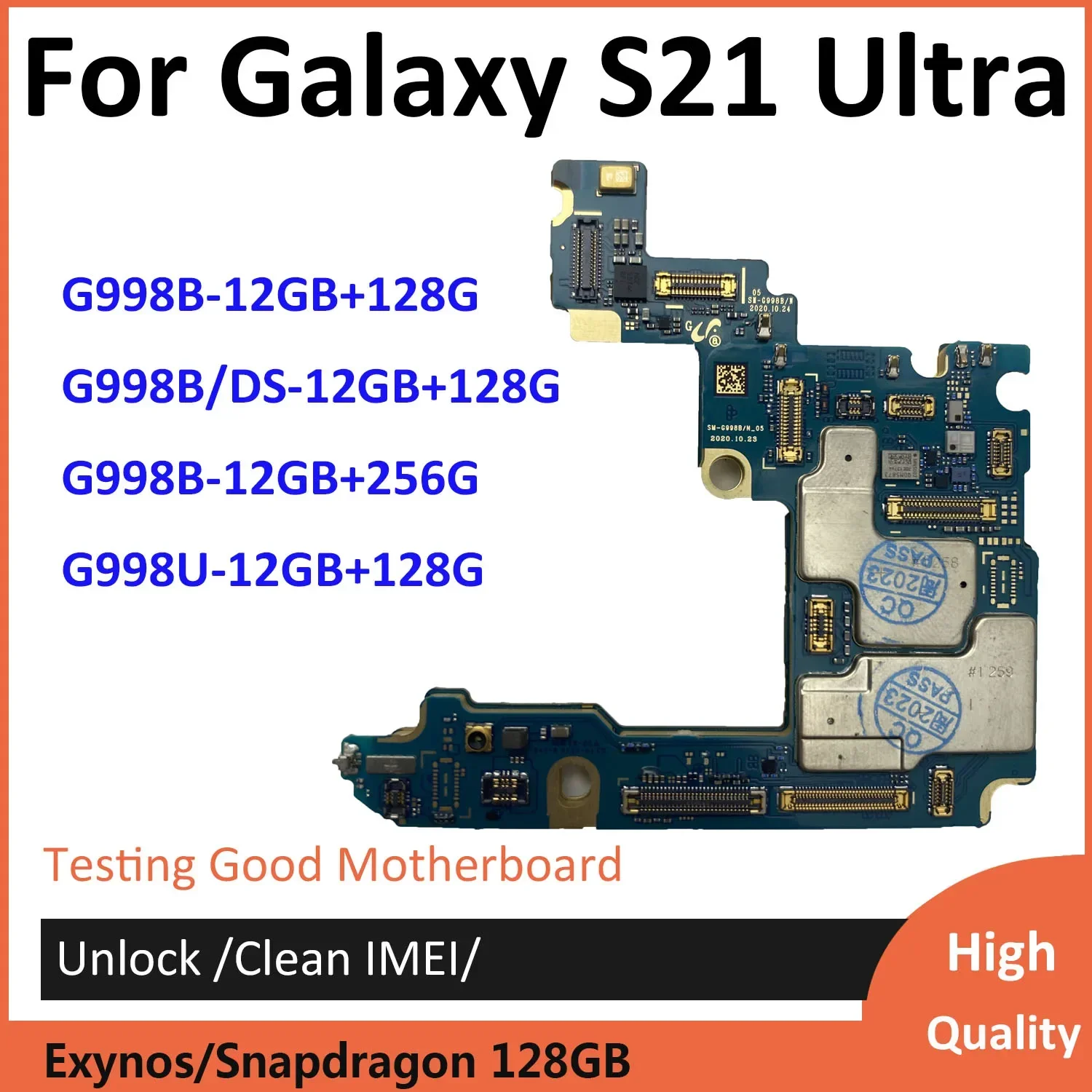 Logic Board For Samsung Galaxy S21 Ultra 128G 256G G998N G998U 5G With Full Chips 12GB RAM Motherboard Unlock baord