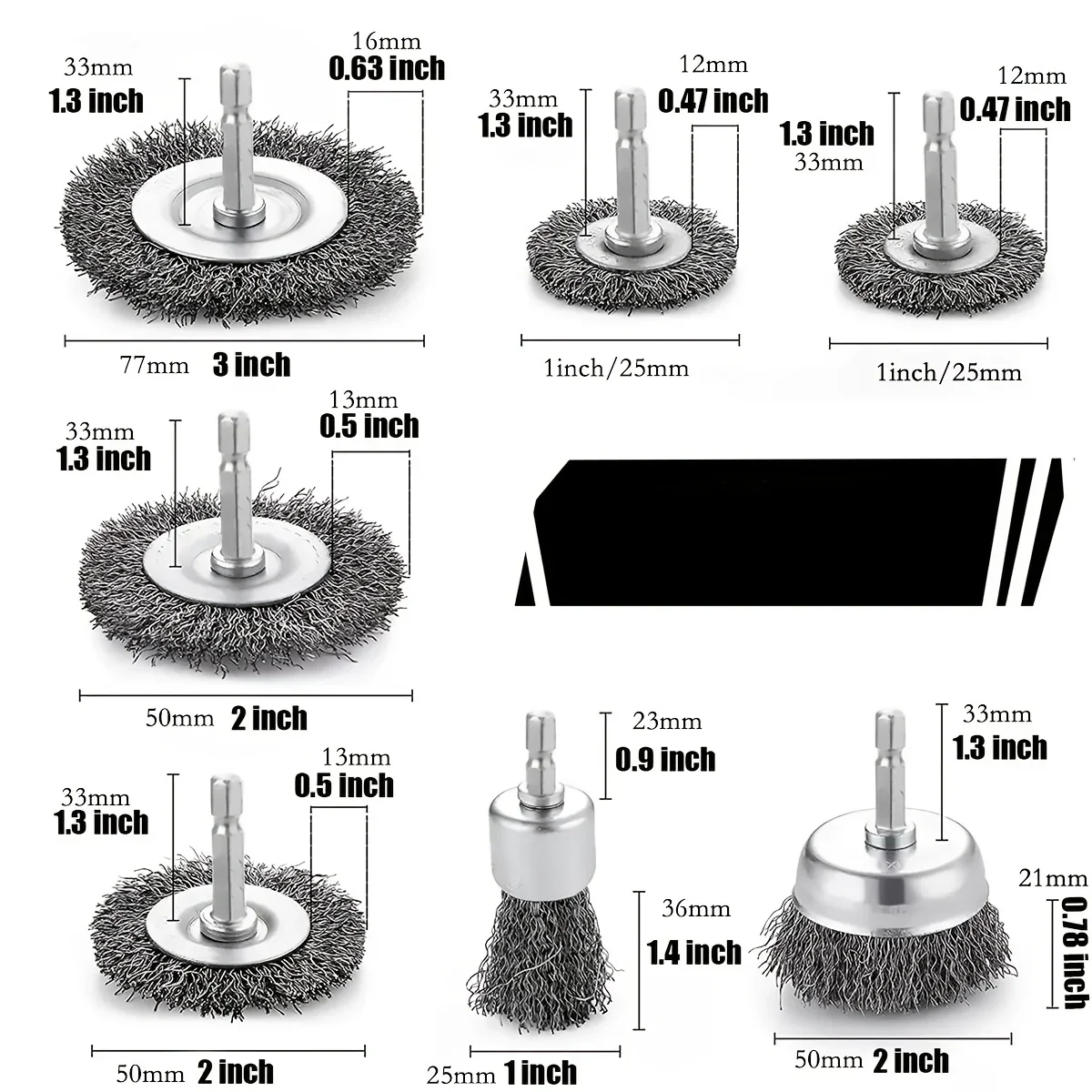 Wire Brush Wheel Cup Brush Set Wire Brush for Drill 1/4 Inch Hex Shank 0.012 Inch Coarse Carbon Steel Crimped Wire Wheel Tools