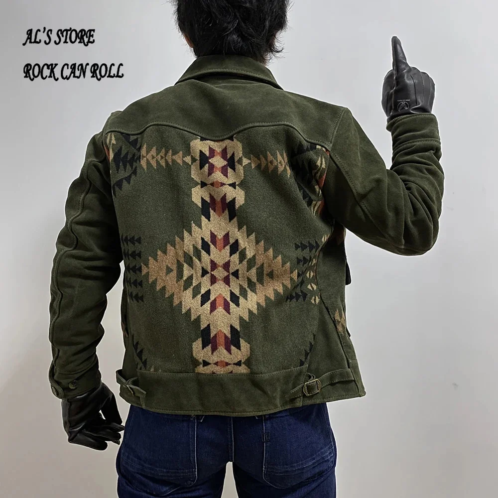 

XW299 RockCanRoll Read Description! Super Quality Coat Genuine Cow Suede Leather & Wool Cowhide Stylish Durable Navajo Jacket