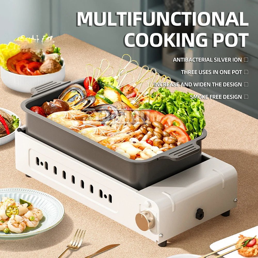 Multifunction 3-in-1 Grill Pan Household Electric Barbecue Machine Smokeless Electric Hot Pot Split Cooking Pot Parrillas