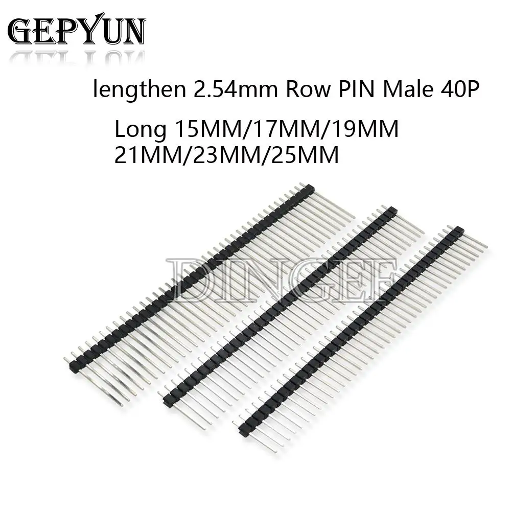 5PCS 40PIN 2.54mm Single Row Male Connector PCB Board Pin Header Long 15MM 17MM 19MM 21MM 23MM 25MM Strip Pinheader 40P