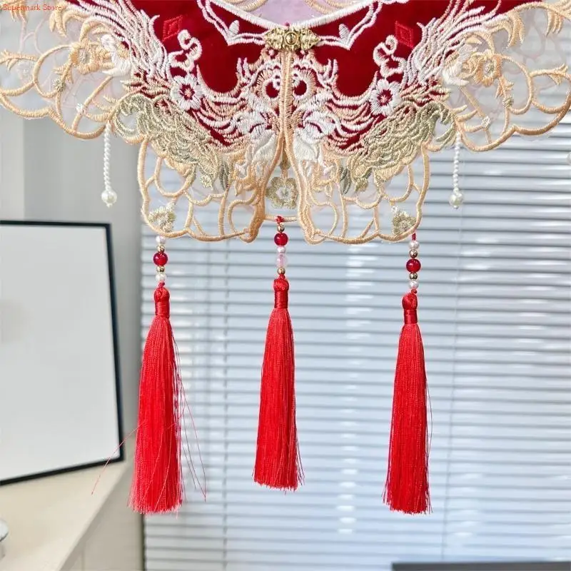 Q5WE False Collar Lace Shawl Wrap Yunjian Collar Detachable Embroidery Hanfu Floral Decorative Chinese Yunjian Tassels