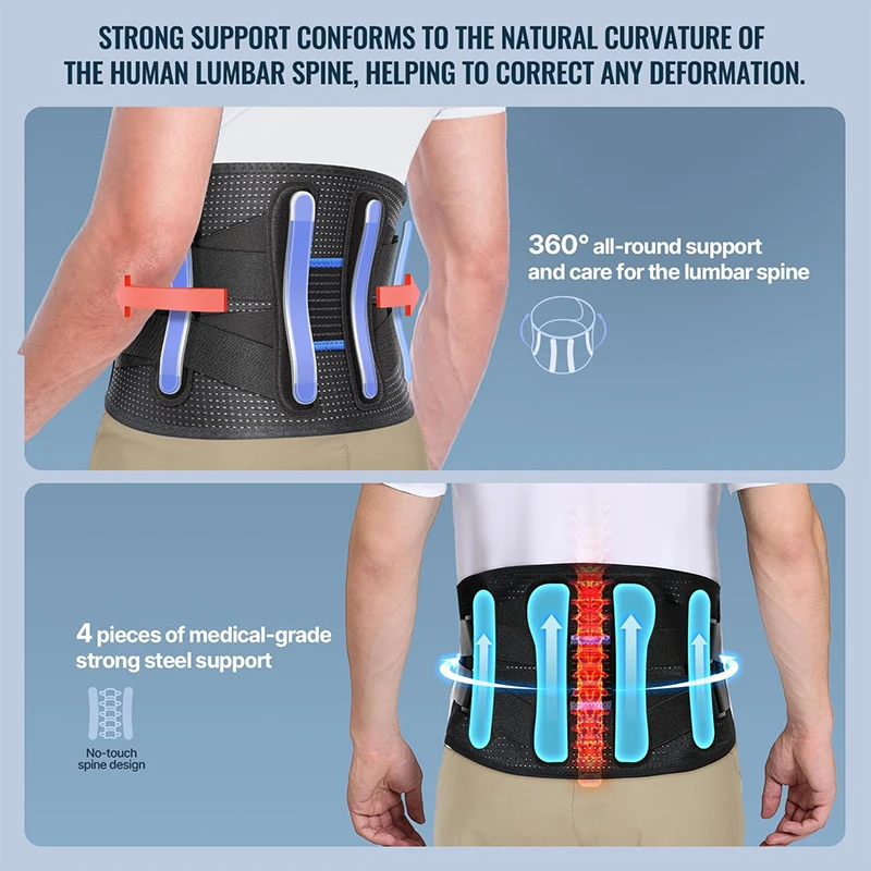 Breathable Back Brace for Lower Back Pain for Women Men Dual Adjustable Lumbar Support Belt for Herniated Discs Heavy Lifting