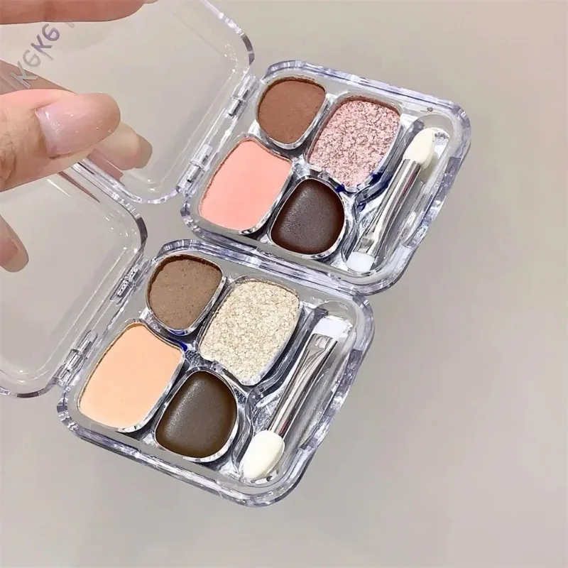 Paleta Cieni do Powiek 4 Kolory Różowo-Pomarańczowa Niska Saturacja Efekt Dymu Paleta Różowa Rozświetlająca Konturowanie Połysk Pigmenty do Makijażu Oczu