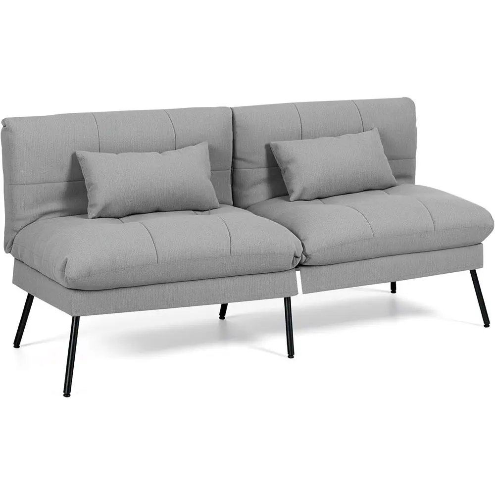 3 Seater Fabric Upholstered Sofa Bed with Metal Legs, 5-Gear Adjustable for Living or Great Room (Grey)