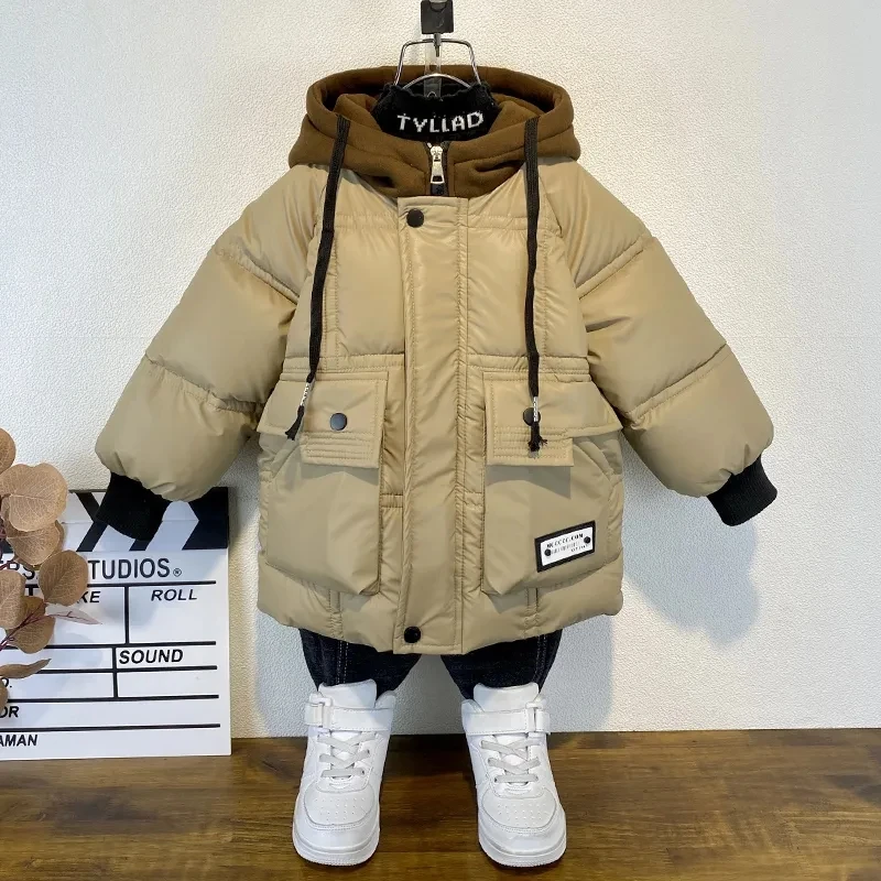 3 4 6 8 10 12  Years Big Boys Jacket Autumn Winter Thicken Warm Teenager Kids Jackets Fashion Long Style Zipper Hooded Boys Coat