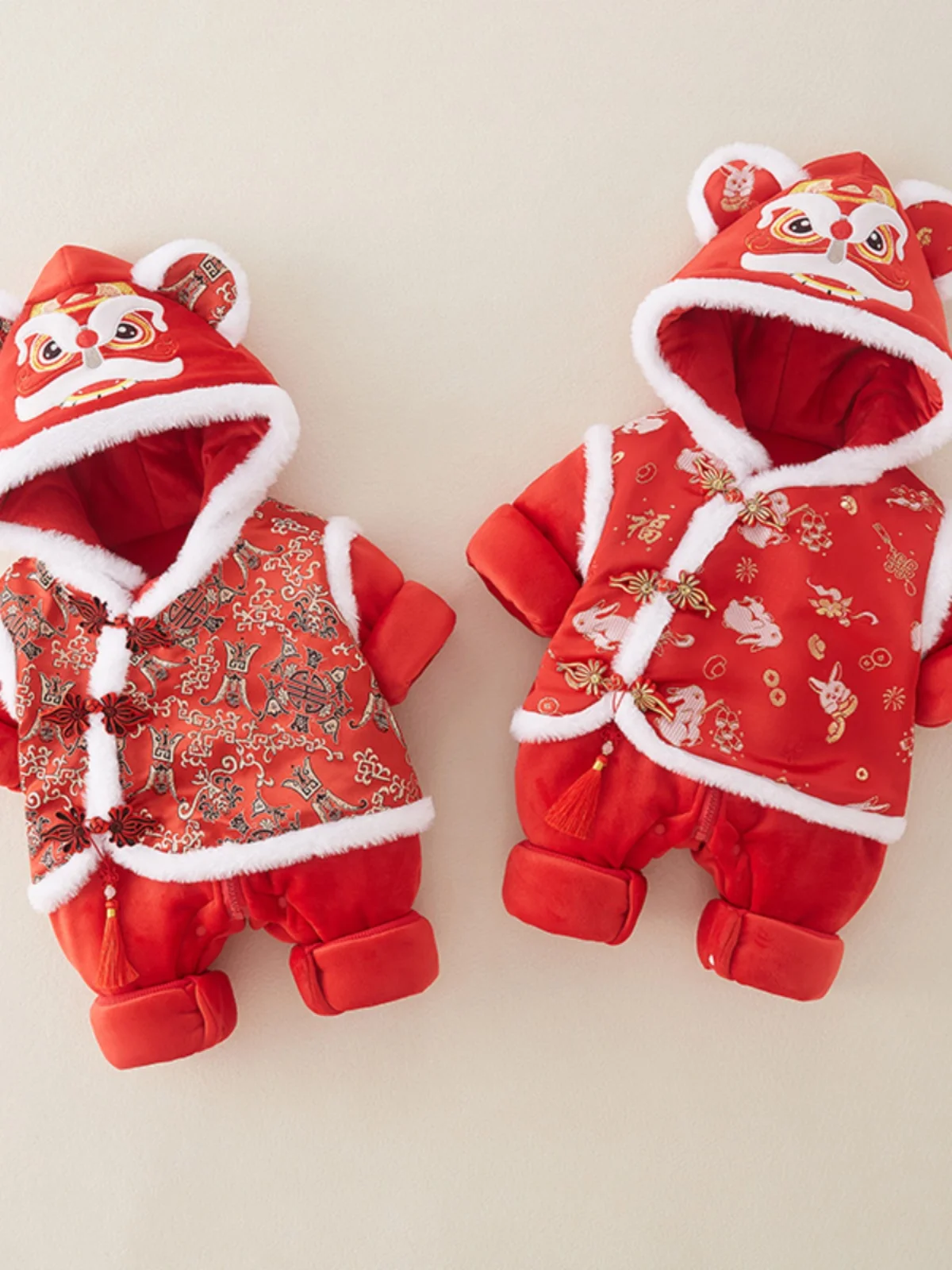

Thiened Winter Onesie for Newborn Babies Celebration New Year Outfit Vest Fake Two-Piece Cling Suit Cartoon Anime Zipper...