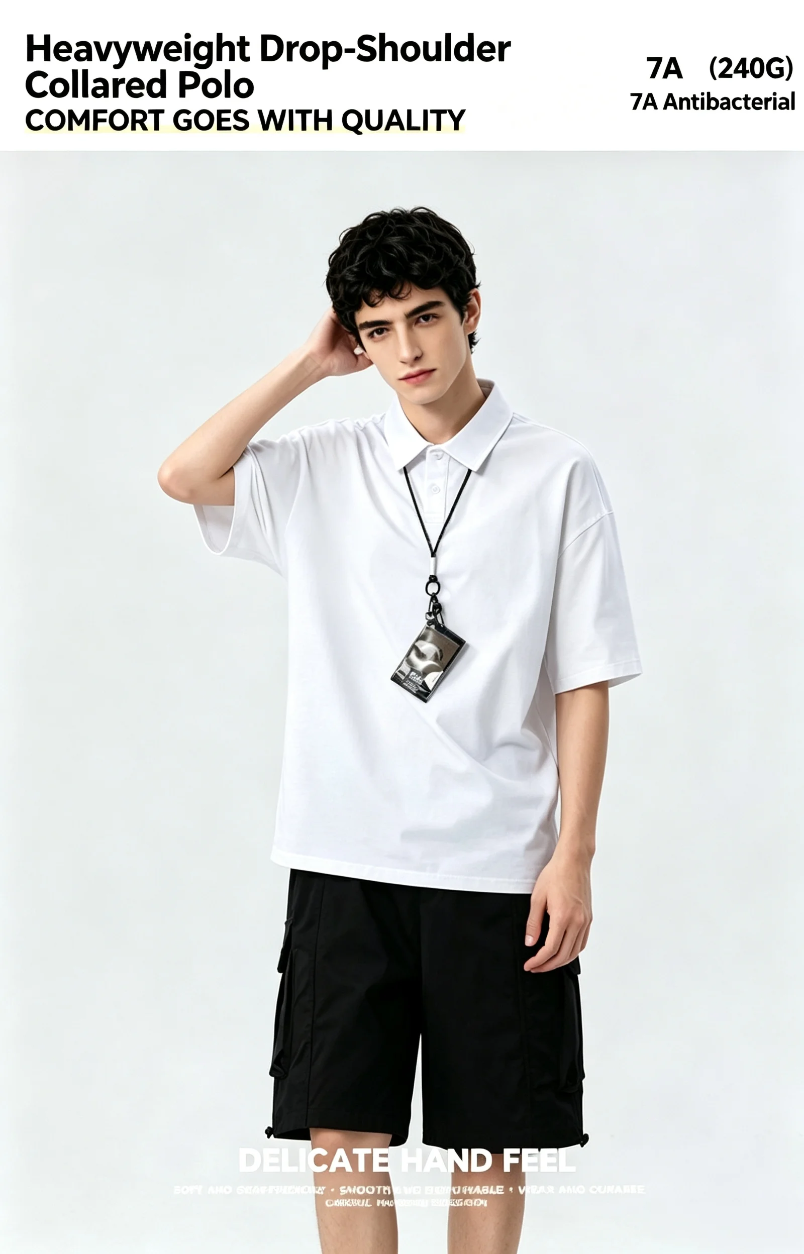 Heavyweight Men's Solid Color Short Sleeve Long-Staple Cotton Polo Shirt, Fashionable and Versatile, Unisex