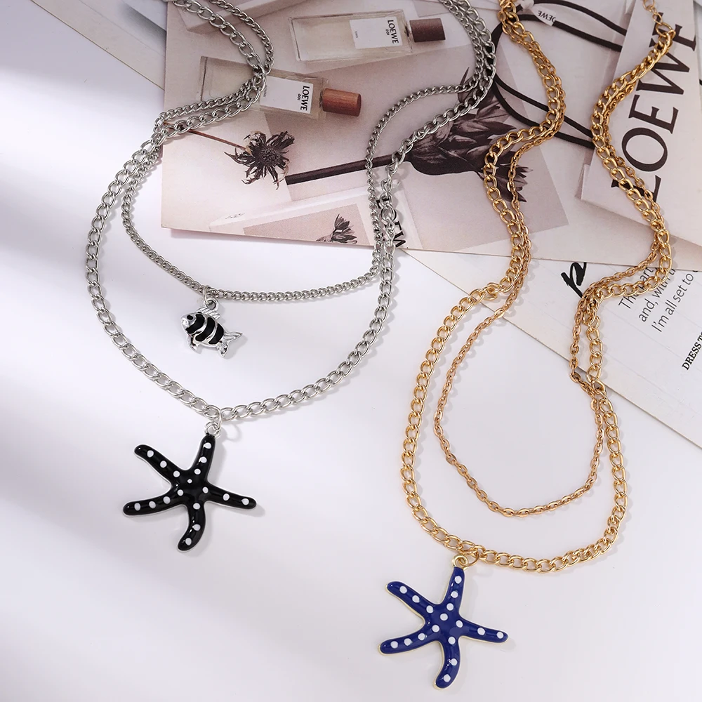Aihua Mode Fisch-Seestern-Anhänger-Halsketten für Damen und Herren, Sommer-Strand-Party-Halskette, trendiger Schmuck, Geschenke – Detail 2