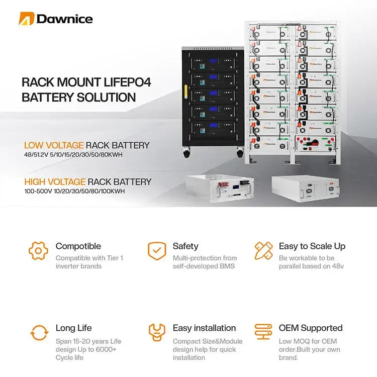 Smart BMS LiFePO4 10kwh 50 kwh 24V 48V 100Ah 200Ah 100Ah Batteria solare montata su rack per server agli ioni di litio