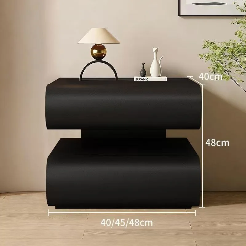 Suspended double-draw bedside table, walnut color without handle design, bedroom bedside storage cabinet