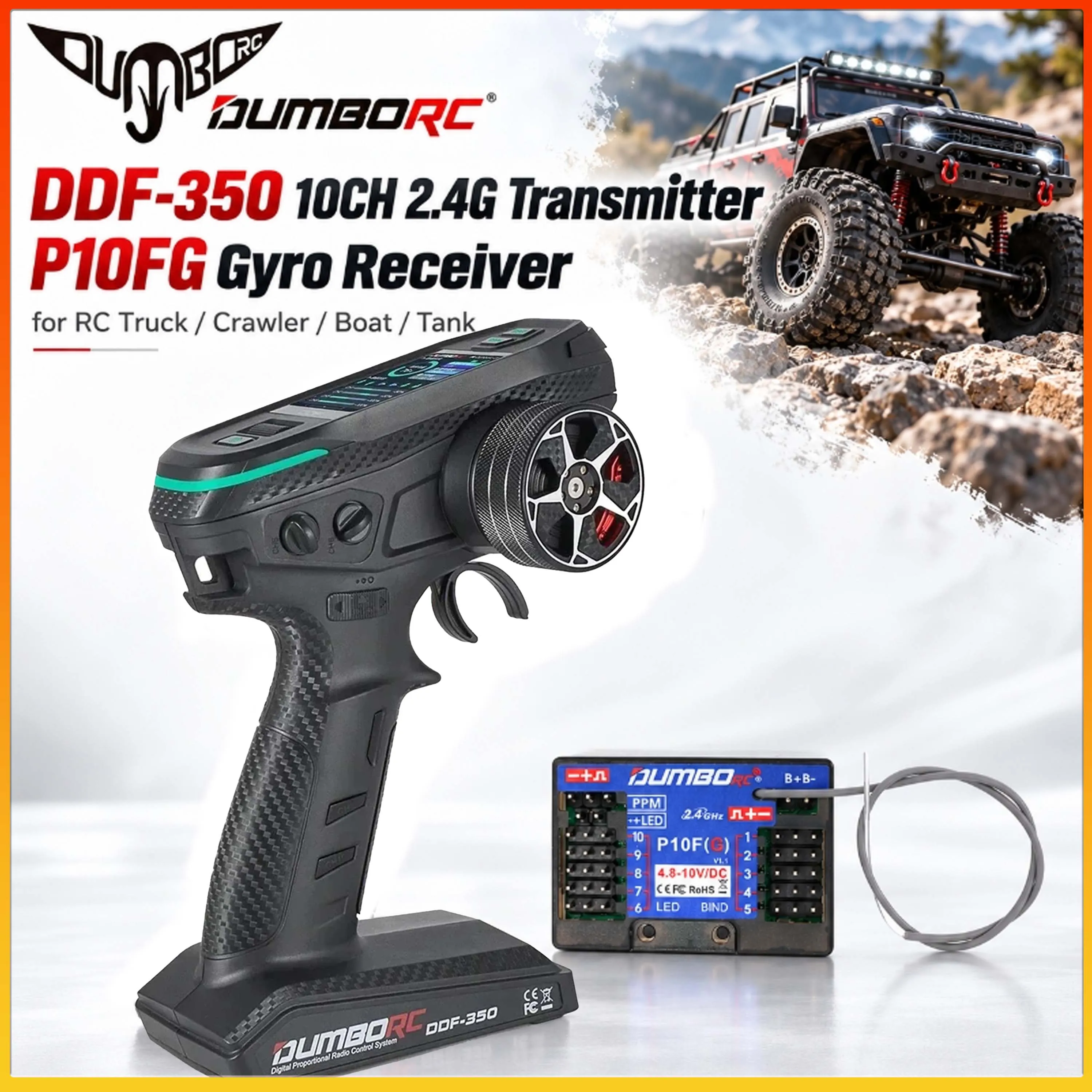 DUMBORC DDF-350 10CH 2.4G RC Transmitter P10FG Gyro Receiver HD Screen Remote Controller for RC Car Truck Boat LCD FHSS System