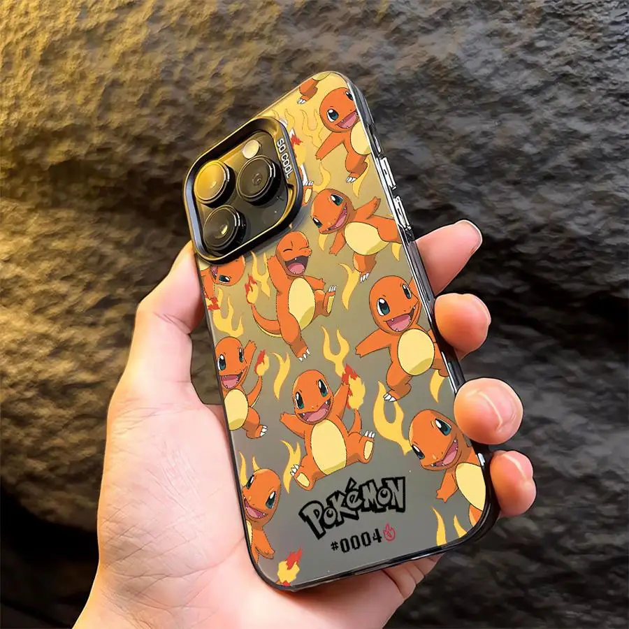 Phone Case for iPhone 16 Pro Max 15 Plus 14 13 12 11 15+ 16+ 14+ Lens Full Screen Cool Back Cover Cartoon Fire C-Charizard