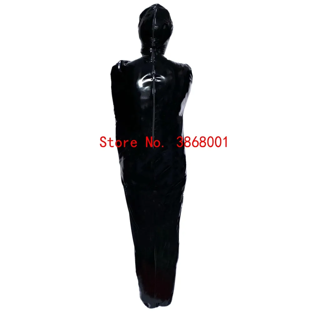 Pvc faux leder frauen sexy schwarz mummy body Shiny Schlafsack Zentai Catsuits erwachsene cosplay bodybag Phantasie Kleid