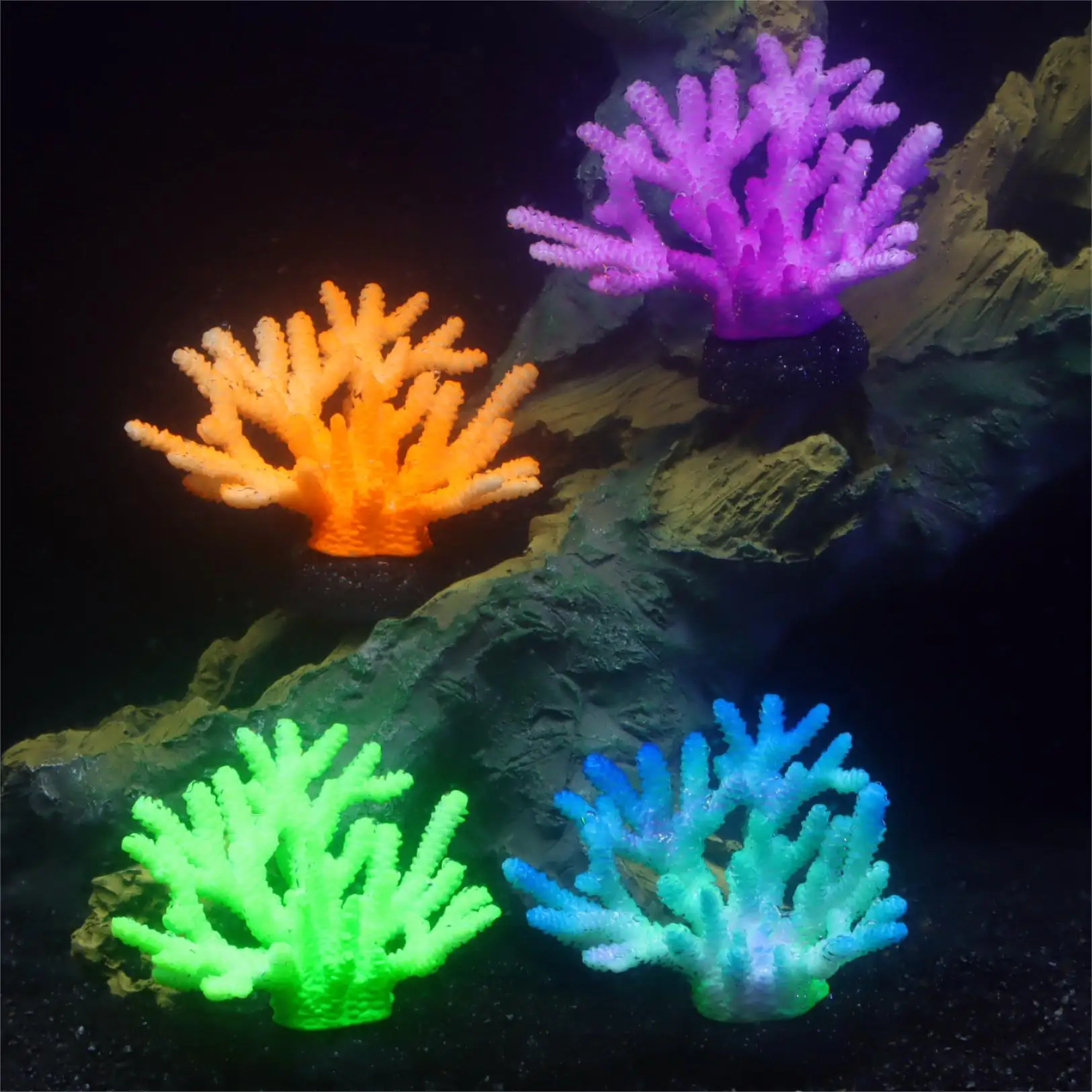1 Stück Aquarium-Dekorationen, Fluoreszierende Staghorn-Korallenriff-Deko, Leuchtende Aquarium-Dekorationen für Betta-Fische – Detail 2