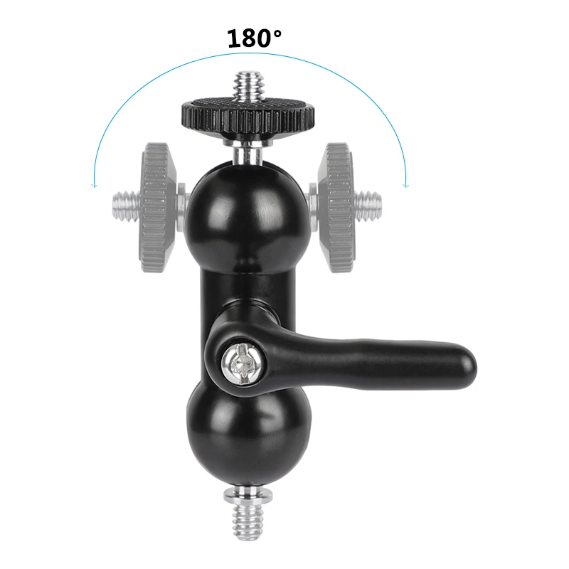 HDRIG-soporte de cabeza de bola mejorado, doble extremo, rosca 1/4-20, con perilla de bloqueo Central súper robusta, para linterna/Monitor de cámara DSLR