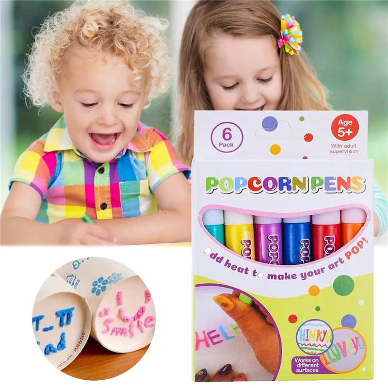 EZONE Puffy Paint Popcorn Pencil Colour 3D Magic Popcorn Pens For Children School Stationery DIY Puffy Painting Pens Kids Gifts