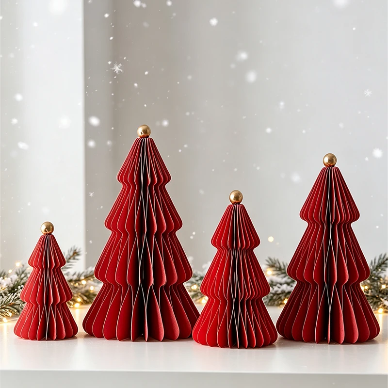 4 Stück 3D-Wabenpapier-Weihnachtsbaum-Dekorationen, faltbare Weihnachtsbaum-Ornamente, DIY-Tischdekoration, Heim- und Feiertagsparty-Dekoration – Detail 5