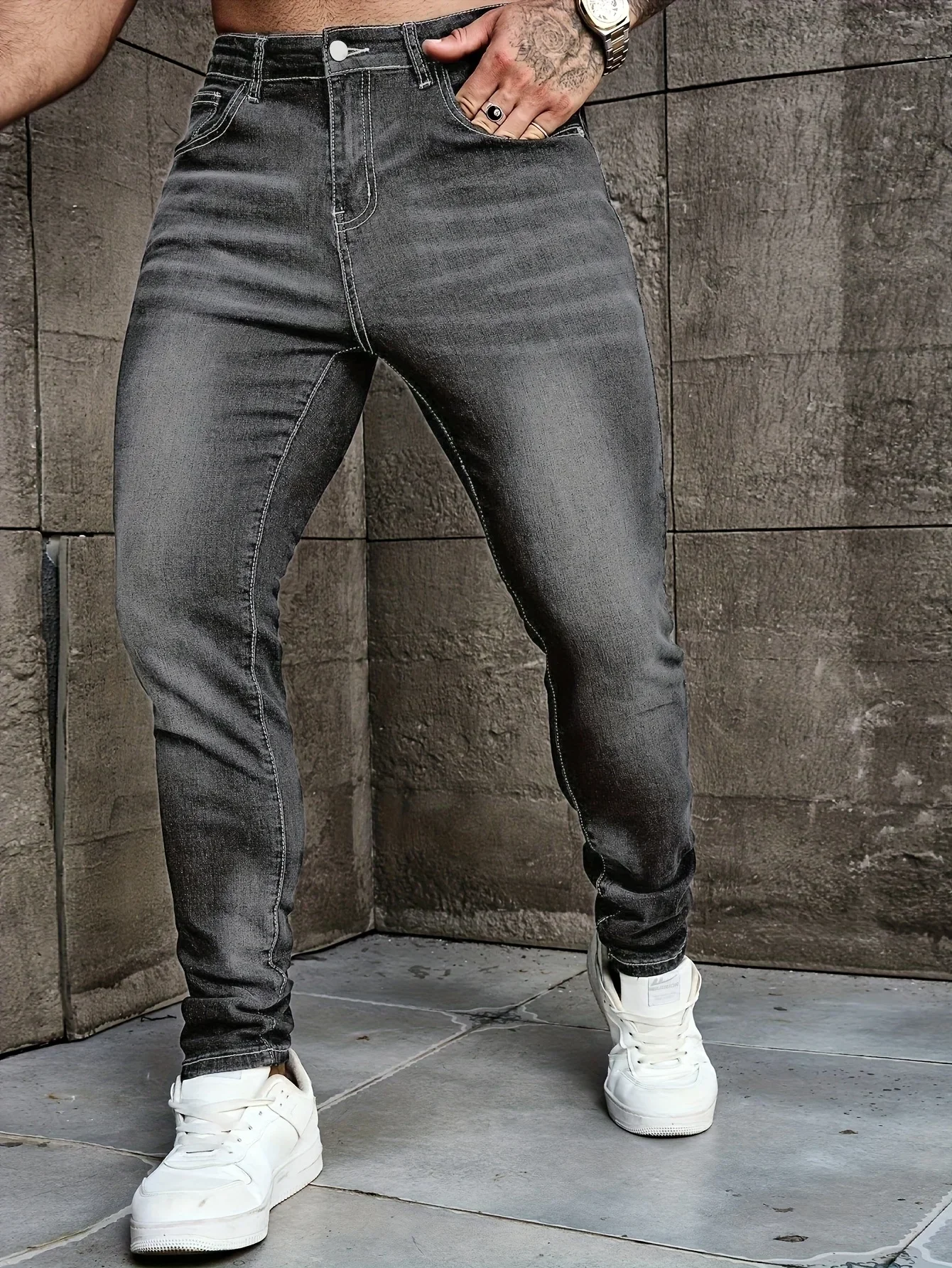 

1pc Y2K Men's casual slim jeans, American street style simple straight design, slim long work jeans, daily wear in all seasons,