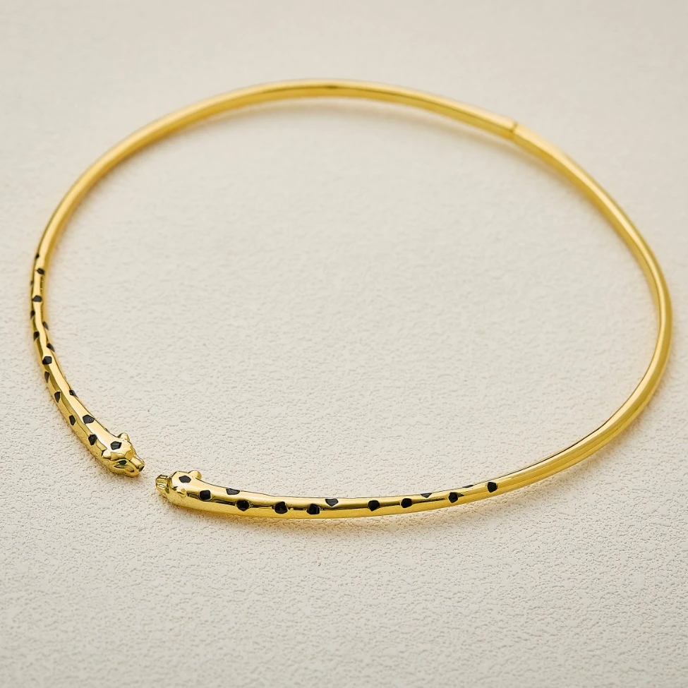 New Slim Thin Luxury Black Double Leopard Choker Necklace Bangle Ring Women Party 18K Gold Plated Panther Jewelry Wholesale