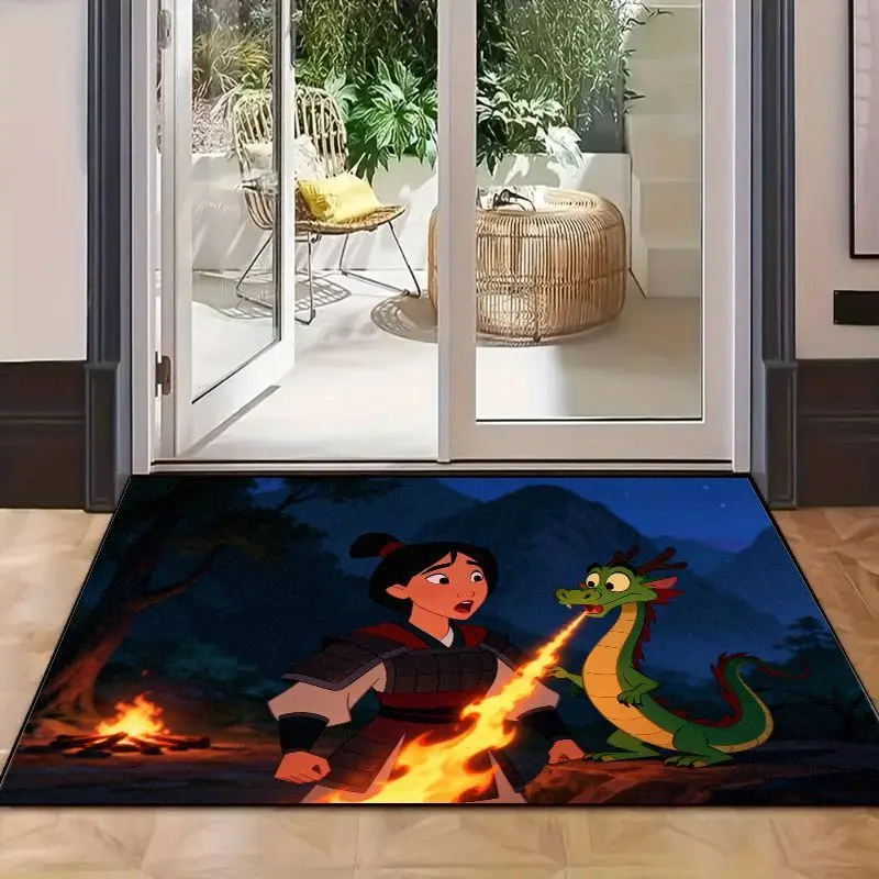 Tapis de sol pour scène de film animé Disney Mulan & Mushu The Dragon Fire Respiration, 50x80cm (19.68x31.49 pouces), antidérapant et lavable, 1 pièce