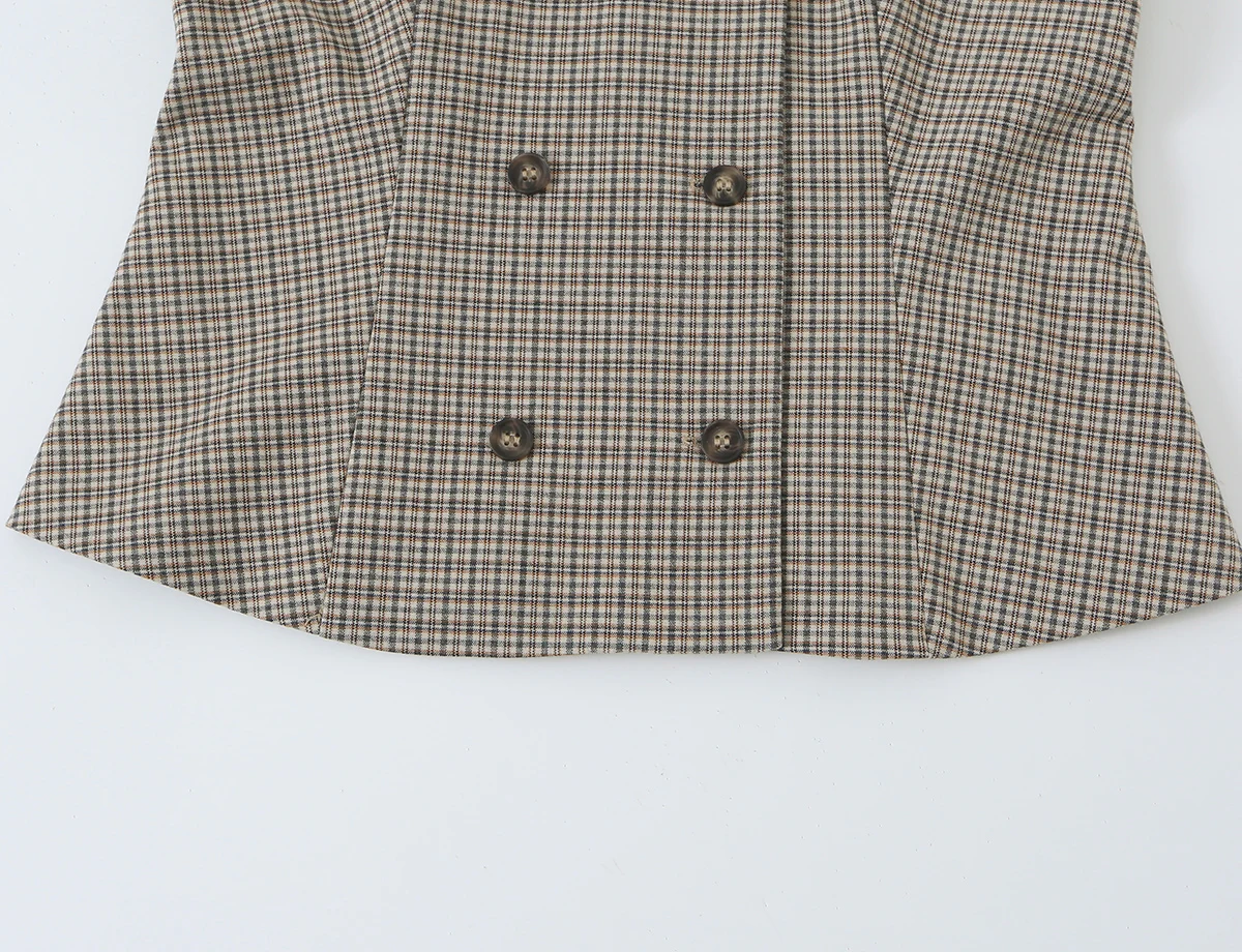 BSAY 2026 Neue Retro Preppy-Style Damen Bluse mit Stehkragen, Doppelreihig, Kurzarm, Schmal Geschnitten, Kariert und Gestreift, Arbeitsbluse – Detail 11