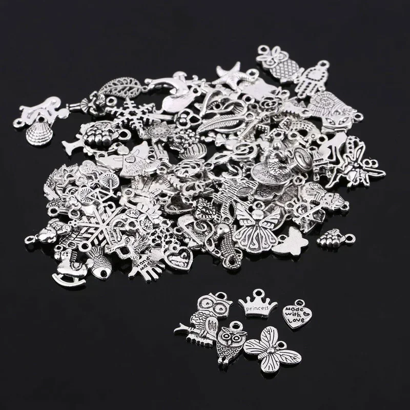 100/200pcs Silver Tibetan Mixed Pendant Animals Charms Beads for Jewelry Making Bracelet Earrings Necklace DIY Craft Art Charms