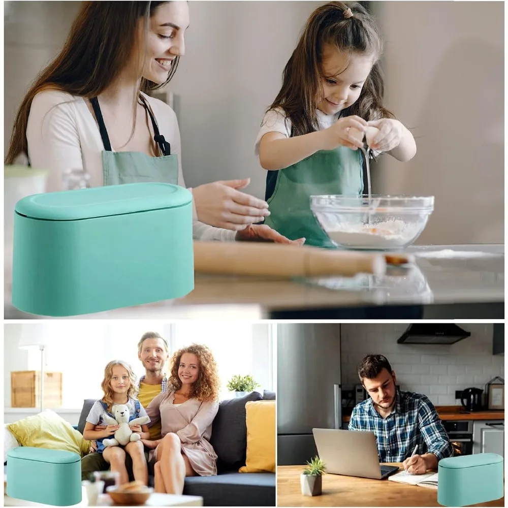 Mini Pop Up Trash Can with Lid Removable Small Garbage Bin Tiny Plastic Waste Basket for Countertop Desk Bathroom Office Kitchen Coffee Table Sky Blue - view 5