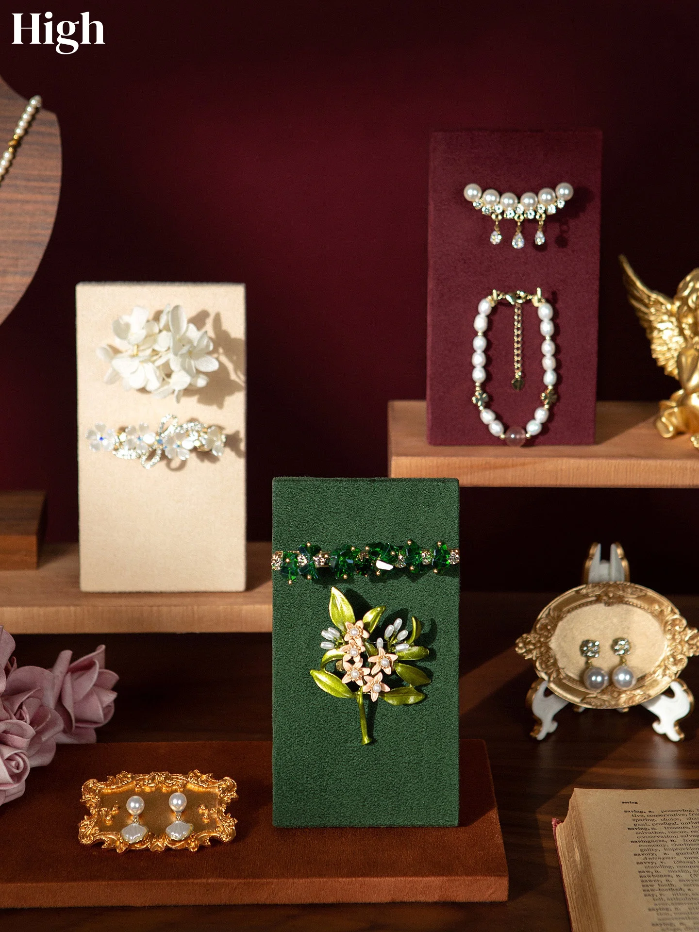 

Velvet Jewelry Display Tray, Irregular Organizer for Ring Necklace Bracelet, Counter Stand & Photography Prop for Shop