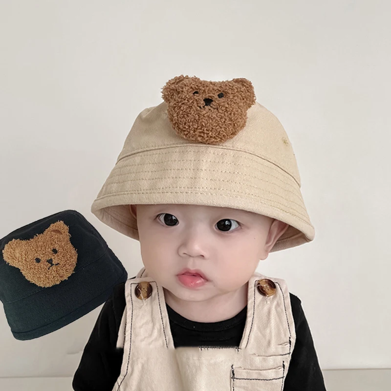 

Cartoon Baby Bear Bucket Hat Solid Cotton Kids Fisherman Cap 1-3Year Boys Girls Outdoor Sunscreen Visors Cute Children Basin Cap