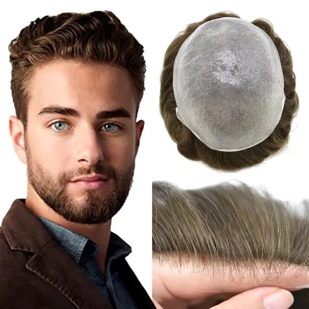 

Thin Skin Feel PU Base Men Toupee 100% Human Hair Lightweight Yet Very Strong Hair Replacement System For Daily Use