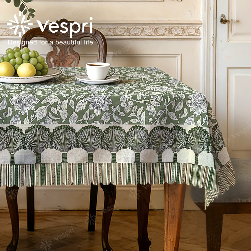 Vespri Florale Pastell Frühling Ostern Tischdecke Grün Weiß Muschelrand Streifen Rund Rechteckig Oval Polyester für Partys