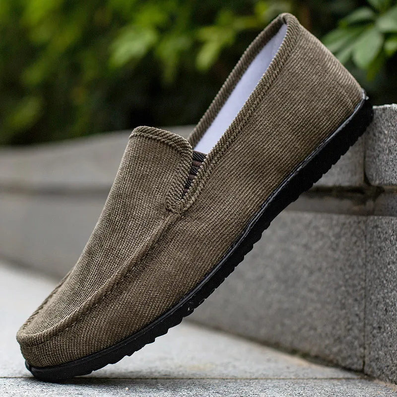 Spring Season Light Weight Anti-Slip Work Shoes Men's Bean Bean Slip-On Canvas Shoes Velvet Surface Bean Bean Single Shoes