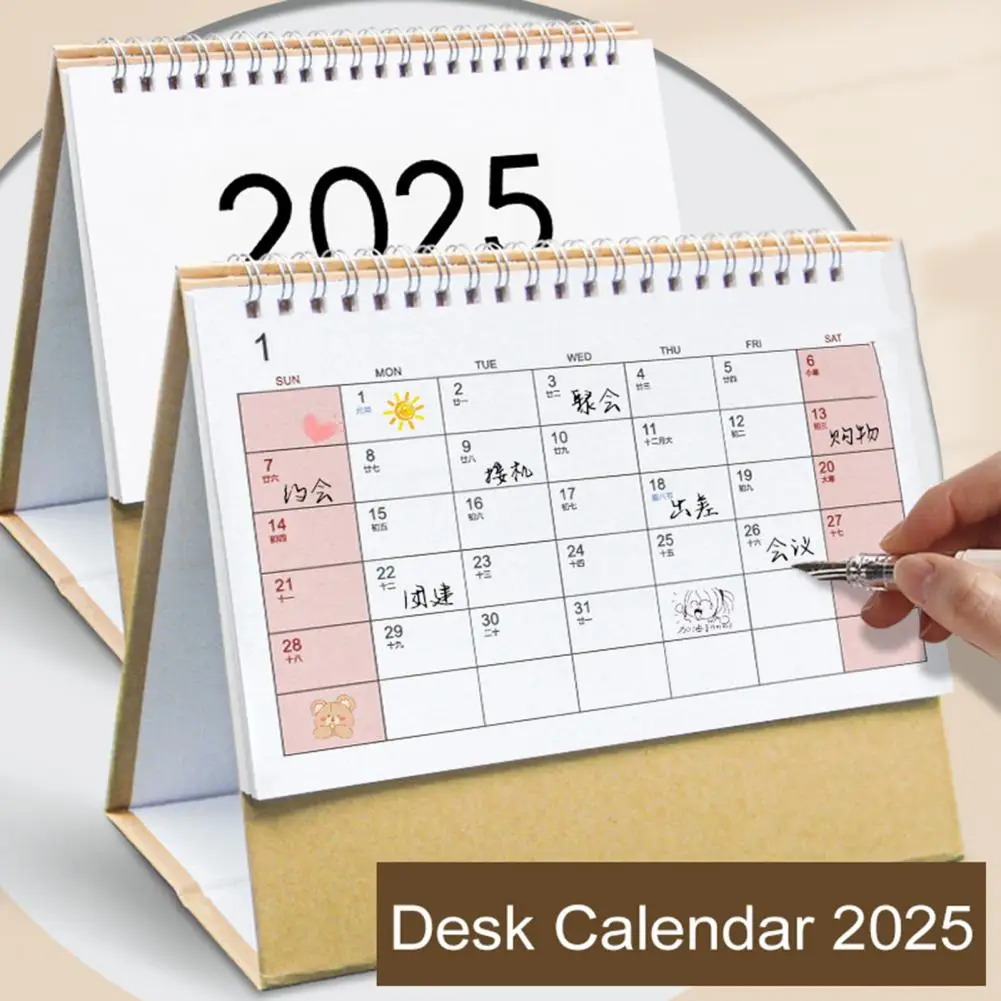 2025 calendário de mesa pequeno stand up bobina dupla ligação calendário mensal planejador diário marcação de eventos calendário de mesa de escritório