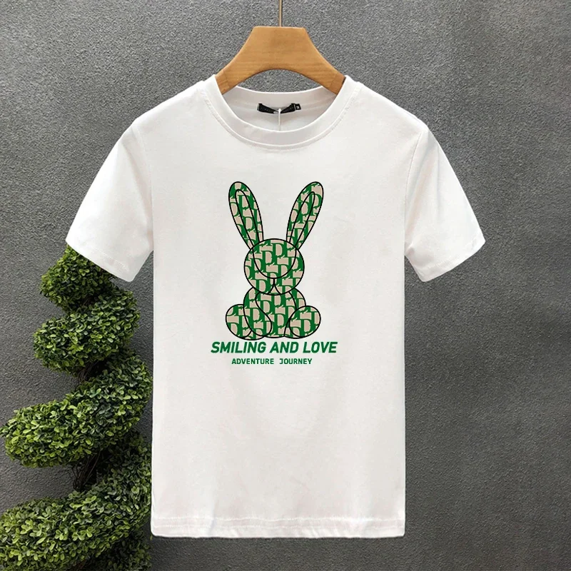 Harajuku Style Rabbit Print T-Shirt Men Women Short Sleeve 100% Cotton High Quality Asian Fit Crew Neck Casual Top