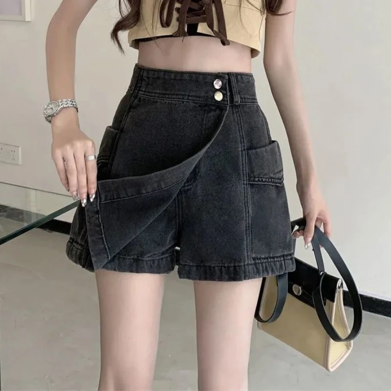 Short en jean Vintage pour femme, Streetwear asymétrique, taille haute, Style coréen, facile à assortir, été