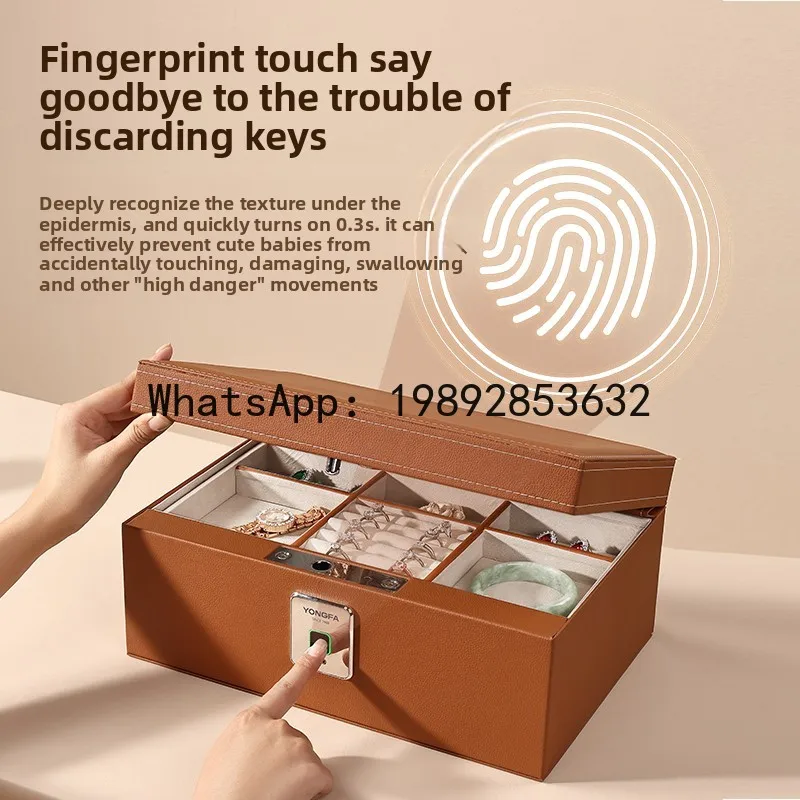 صندوق مجوهرات آمن، صندوق تخزين مجوهرات ذهبي خاص ببصمة الإصبع وفتح منزل آمن مضاد للسرقة