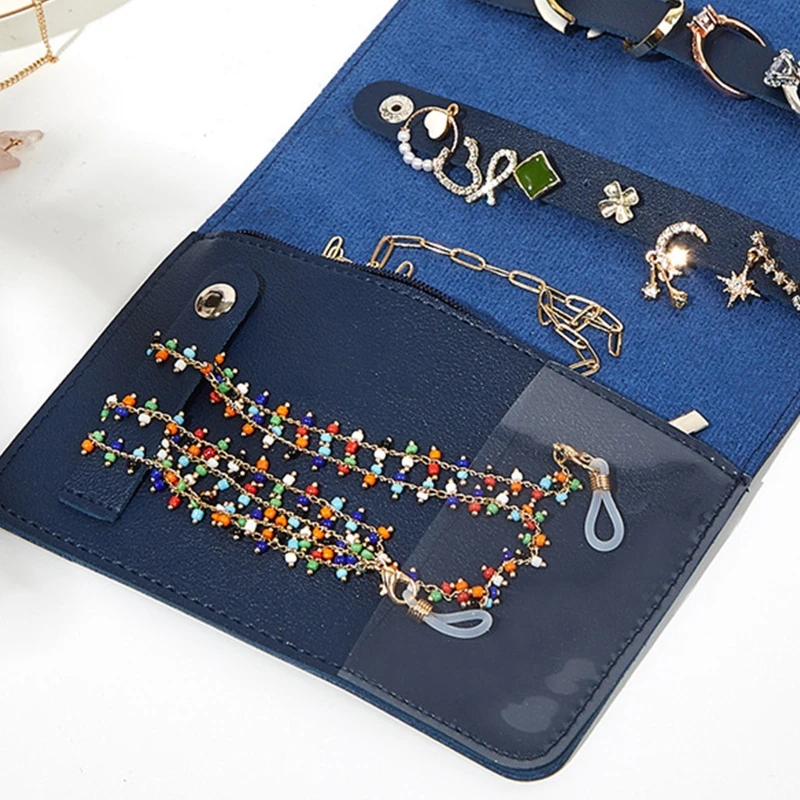 Jewelry Roll Travel Bag for Case for Multiple Necklaces Rings Bracelets Large Capacity Clutch Port