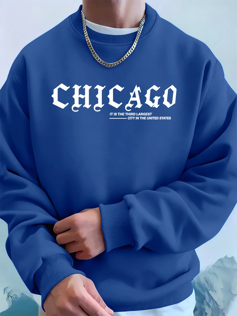 الفن مدينة شيكاغو شعار يطبع الرجال هوديس الخريف الصوف الدافئة بلوزات عادية فضفاض Crewneck الشارع الشهير الرياضة الذكور الملابس #2