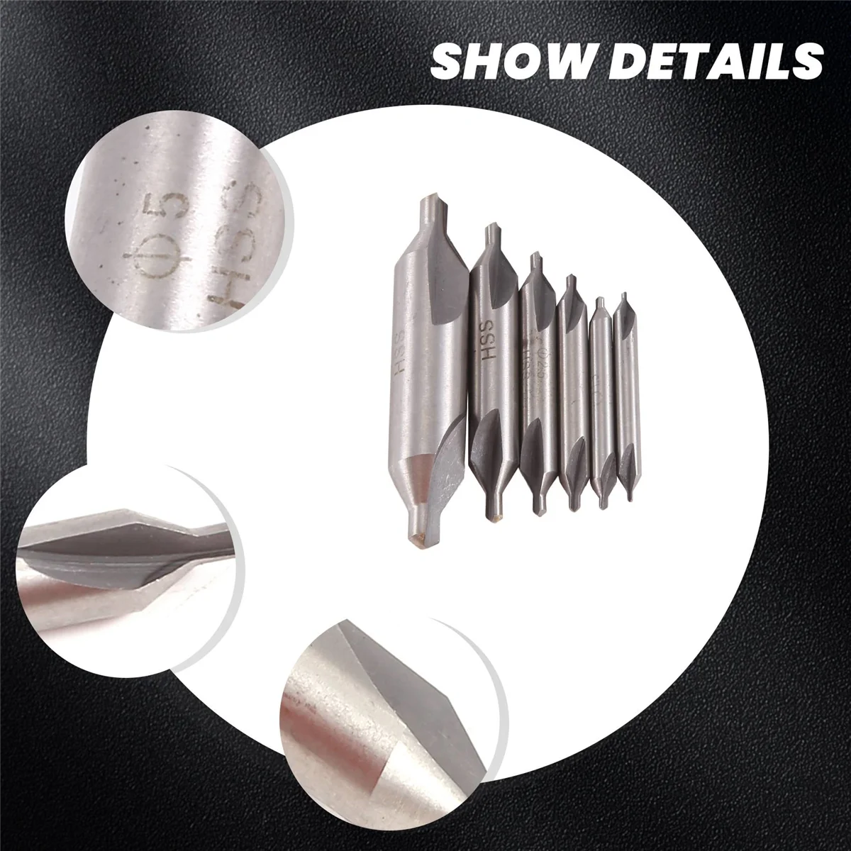 Набор комбинированных центральных сверл из быстрорежущей стали, 6 шт., зенковка, угол 60 градусов, 5/3/2,5/2/1,5/1 мм